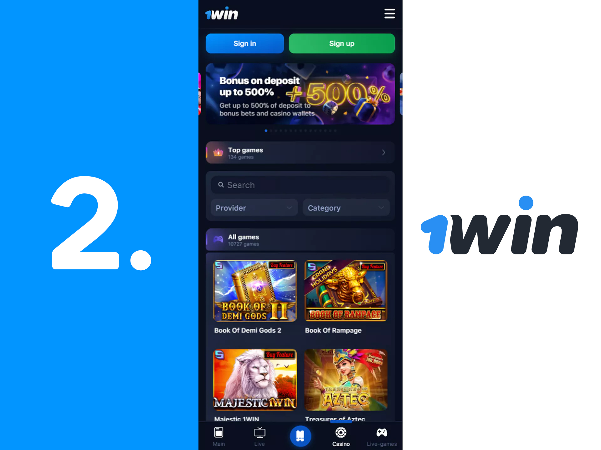 Go to the 1win casino section to start playing.